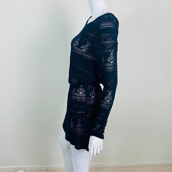 ASOS Womens Size 6 Black Long Sleeve Open Knit Swim Cover Up Dress - Picture 4 of 6